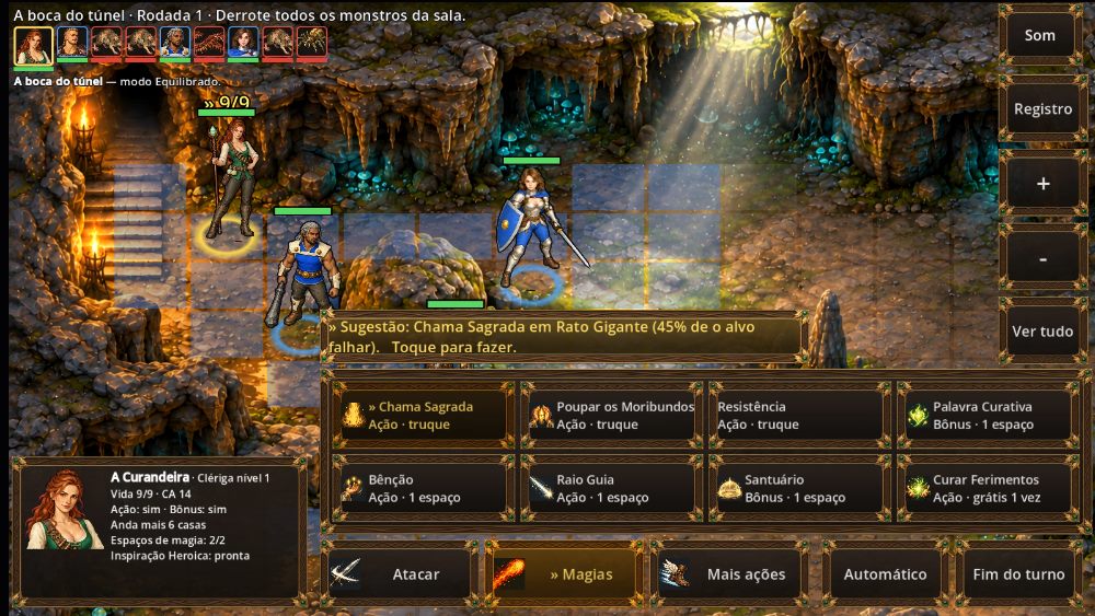 A decision inside MVP Legends SRD Tactics: choosing the right spell, with the hit chance shown before acting